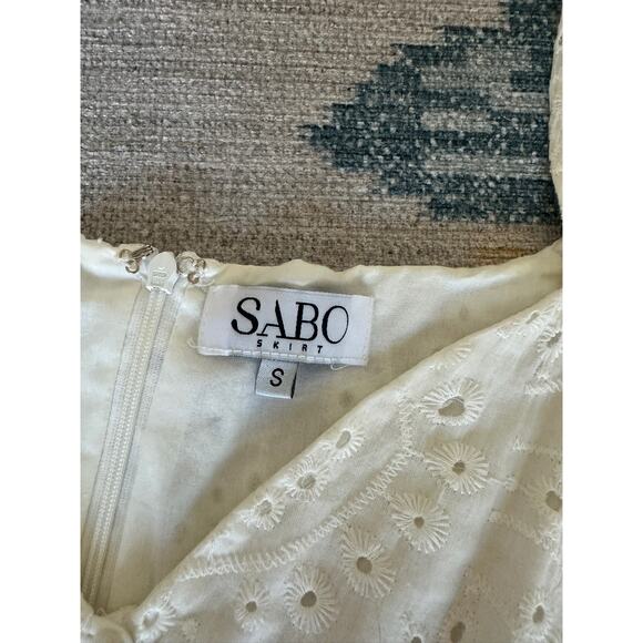 SABO Skirt White Eyelet Broderie Anglaise Mini Dress S Y2K Cottagecore Summer - Picture 2 of 2